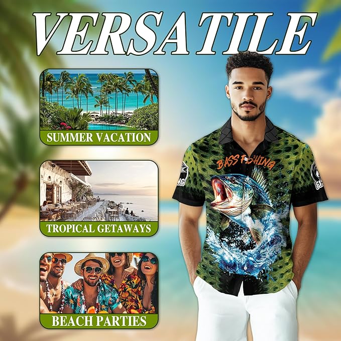 Fishing Crappie Hawaiian Shirt for Men, Button Down Summer Beach Short Sleeve, Fishing Lover Gifts, Sizes S-5XL