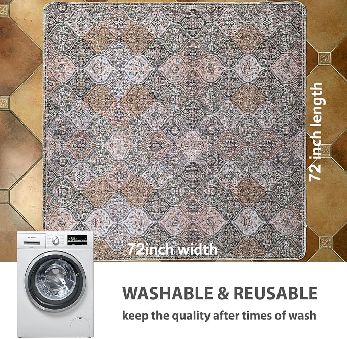 nunubaby Washable Pee Pads for Dogs, Stylish, Non-Slip and Leak-Proof Pee Pads. Reusable Potty Pads for Dogs for Crates and Floors.(Brown/Multi,72" x72" )