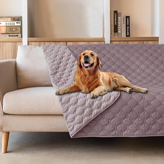 gogobunny Waterproof Dog Blankets for Large Dogs, Pet Bed Cover Breathable | Washable Pee Pads, Quilted Throw Blanket, Furniture Protector for Couch Sofa Bed Car, 82x82 Inch Dark/Light Sea Fog
