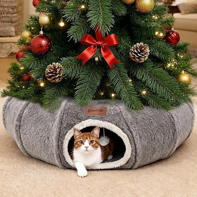 ZOMISIA Cat Tunnel Bed for Indoor Cats, Cute Cat Donut Toy Tunnel for Small Large Cats, Peekaboo Pet Cave Play Tunnel for Kitten/Rabbit,Grey