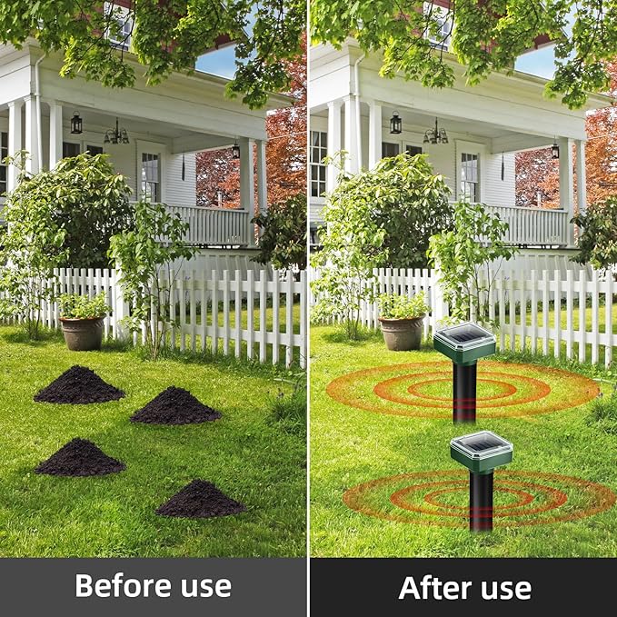 8 Pack Mole Repellent Solar Powered, Gopher Repellent Ultrasonic Mole Stakes Deterrent for Yard, Solar Rodent Repeller Outdoor for Vole Groundhog Chipmunk Snake Lawns Gardens Farms Burrowing Animals