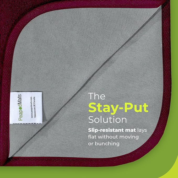 PeapodMats Bedwetting Waterproof Bed Mat, Reusable 3x5 Plum | Washable reusable bed mat for bedwetting, incontinence, kids, adults, pets, and mattress protection.