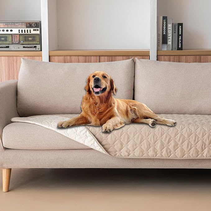 gogobunny Waterproof Blanket, Couch Covers for Dogs, Reversible Protector | 3X Stronger Leakproof, Scratch Proof Durable Furniture Protection, Stain Resistant, Washable, 30x70 Inch Dark/Light Beige