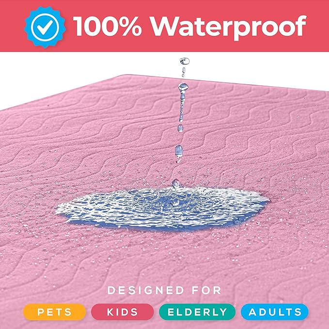 4 Pack Waterproof Reusable Heavy Absorbency Incontinence Bed Pads 34"x52" | Utopia Bedding Washable Underpads, Chuck Pads for Adults, Kids, Elderly and Pets, Bedwetting Pads for Sofa and Couch, Pink