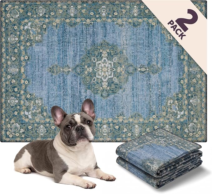 Lovewag Reusable Washable Dog Pee Pads, Blue Hazel 36x48, 2 Pack | Non-slip, waterproof, absorbent dog pee pads for potty training, whelping, senior dogs, multi-pet households, easy to clean