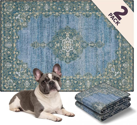 Lovewag Reusable Washable Dog Pee Pads, Blue Hazel 28x41, 2 Pack | Non-slip, waterproof, absorbent dog pee pads for potty training, whelping, senior dogs, multi-pet households, easy to clean