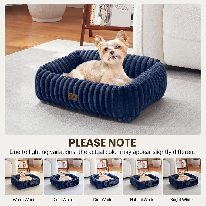 Cute Dog Bed for Small Dogs & Cats,Washable Fluffy Cat Beds for Indoor Cats, Rectangle Orthopedic Memory Foam Puppy Beds with Anti-Slip Bottom, 20 x19 x 7 Inches, Navy