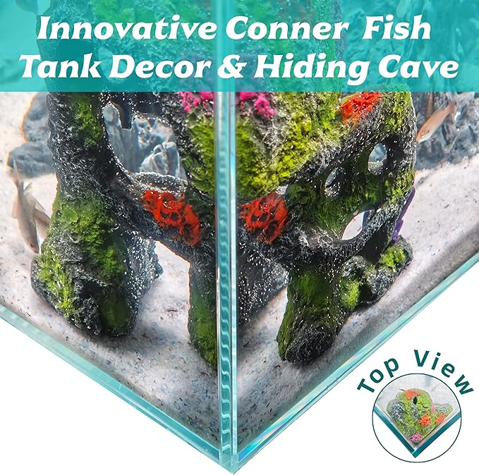Betta Fish Tank Decorations Hideout - Triple Skull Hiding Cave for Aquarium, Resin Ornament with Artificial Moss Texture and Multiple Entrances for Shrimp, Small Fish - 7.3x4.9x6.1inch