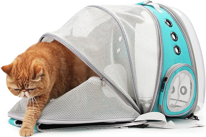 Cat Carrier Backpack, Expandable Bubble Pet Carrier for Cats and Small Dogs, Airline Approved Travel Backpack for Hiking, Walking & Outdoor Adventures - Supports up to 14 lbs