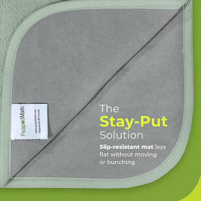 PeapodMats Bedwetting Waterproof Bed Mat, Reusable 3x3 Sage | Washable reusable bed mat for bedwetting, incontinence, kids, adults, pets, and mattress protection.