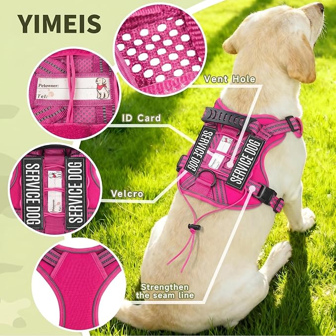 Service Dog Tactical Vest Harness and Leash Set Large Sized Dog Emotional Support- Tactical Dog Harness Training Collar with Name (Rose Red, S)