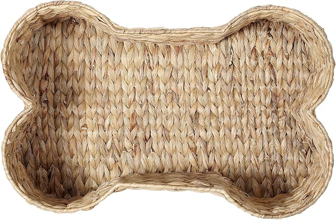 Loxley Toy Storage Bone Shaped Seagrass Pet Basket,Small 17.75-in Handwoven Storage Bin for Dog Toys & Accessories Durable Home Organizer Wipe Clean