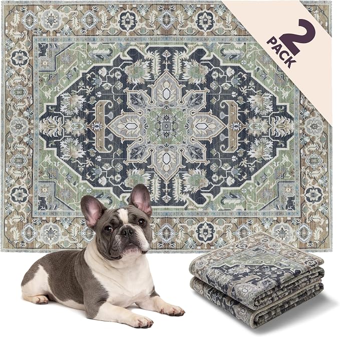 Washable Dog Pee Pads, 16" x 24", Waterproof, Non-Slip, Super Absorbent, Reusable Machine-Washable, 2-Pack (Sage Forest)