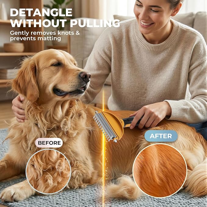 Deshedding Dog Brush Grooming Kit for Dogs Cats, All Hair Types | 6-in-1 Interchangeable Heads for Short, Medium & Long Coats, Reduce Loose Fur, Gentle Deshedding, Undercoat & Knot Detangling