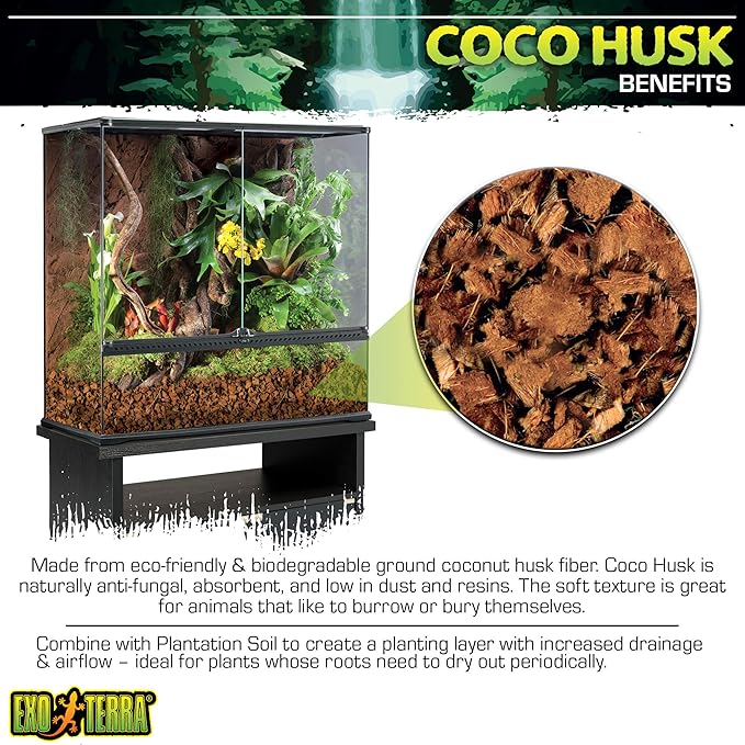 Exo Terra Coco Husk Brick, 8 QT (8.8 L) – Natural Coconut Fiber Terrarium Substrate for Reptiles, Amphibians & Tropical Enclosures