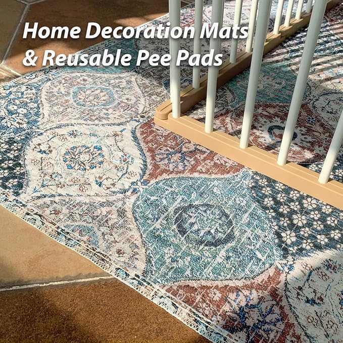 nunubaby Washable Pee Pads for Dogs, Stylish, Non-Slip and Leak-Proof Pee Pads. Reusable Potty Pads for Dogs for Crates and Floors.(Dark Red/Multi,31" x36" )