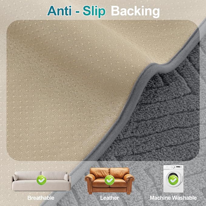 Turquoize Waterproof Couch Cover for Dogs Fuzzy Pet Couch Covers for Sofa Thick Dog Bed Cover Non-Slip Sofa Covers for 3 Cushion Couch Protector Slipcover Pet Friendly (Grey, 36" x 72")