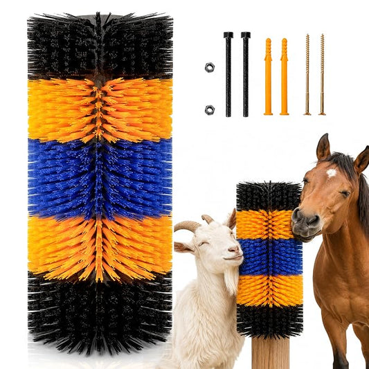 17" x 7.9" Livestock Scratching Brush for Horse, Wall-Mount Grooming and Massage Scratch Brushes for Cow Donkey Goats Horse Sheep, with 8 Screws for Back Itch Relief & Keep Cleaning (1Pcs)