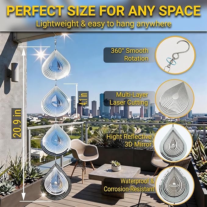 Reflective Bird Deterrents for Outside – Bird Repellent Devices Outdoor – 3D Wind Spinners Outdoor Garden Decor –3 Set Bird Repellent to Keep Woodpecker & Pigeons Away from Window Roof (Style 4)
