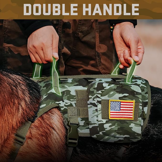 Forestpaw Tactical Dog Harness Tactical Dog Collar with Bungee Leash Set,No Pull Military Dog Harness for Walking Training,Adjustable for Medium Large Dogs,Camouflage Green,Chest 27-40"