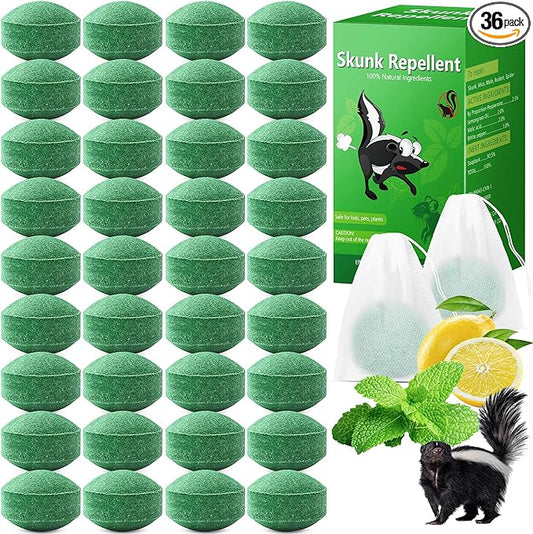 36 Pack Peppermint Skunk Repellent, Natural Raccoon Repellent Keep Skunks Out from Outdoor Yard Under House Attic Garden, Long-Lasting Protection, Safe for Dogs and Children, Green