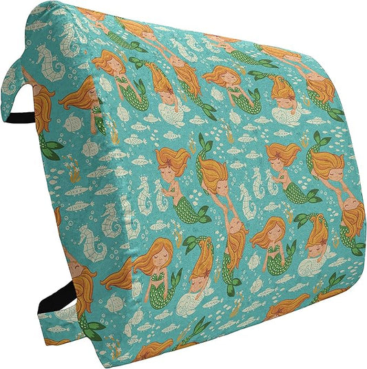 Ambesonne Underwater Lumbar Back Support Pillow, Nautical World Themed Pattern Mermaid Seahorse Fish Shells Cartoon, High Density Foam for Office Chairs Car Seats, 14" x 13", Turquoise Marigold Green