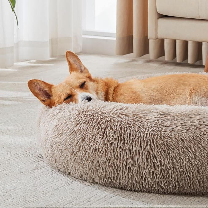 Western Home Calming Donut Medium Dog Bed Washable Pet Bed,30" Brown | Fluffy Faux Fur Round Cuddler,Anti-Anxiety,Anti-Slip Bottom,Plush Pet Dog Beds for Medium Sized Dogs,Up to 45 LBS