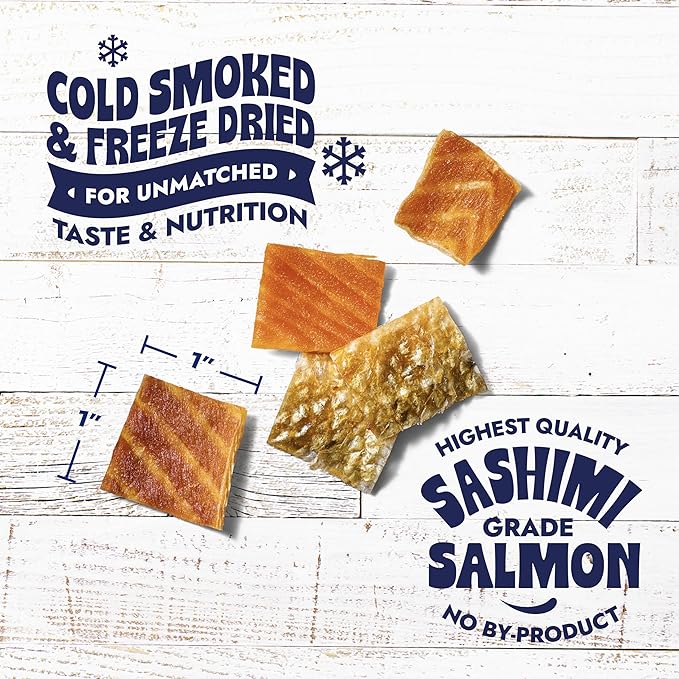 Finfare Freeze Dried Salmon Skin Treats for Dogs, Protein & Omega-3s, Grain Free Salmon Dog Training Treats, Crafted in USA, Bites - 2oz