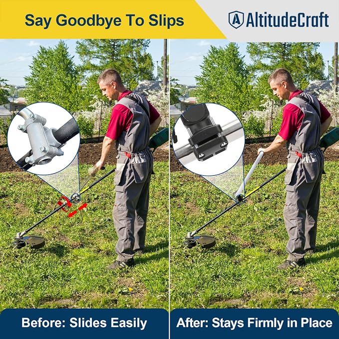2-Pack Weed Eater Handle Extensions, String Trimmer Grips | Patented aluminum back-saver fits round and square trimmer shafts.