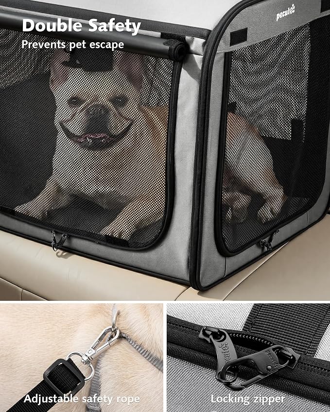 Dog Car Carrier Light Weight 24×17.7×20.5in, Foldable Dog Carrier, Gray | Easy to Assemble, Portable and Breathable Pet Carrier, Suitable for Indoor and Outdoor Use, Dog Travel Crate with Curtain