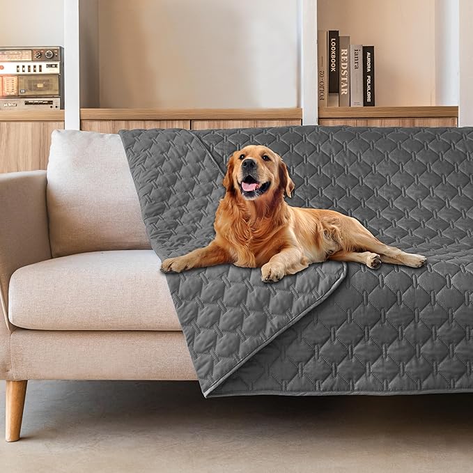 gogobunny Waterproof Dog Blankets for Large Dogs, Pet Bed Cover Breathable | Washable Pee Pads, Quilted Throw Blanket, Furniture Protector for Couch Sofa Bed Car, 82x82 Inch Dark Grey