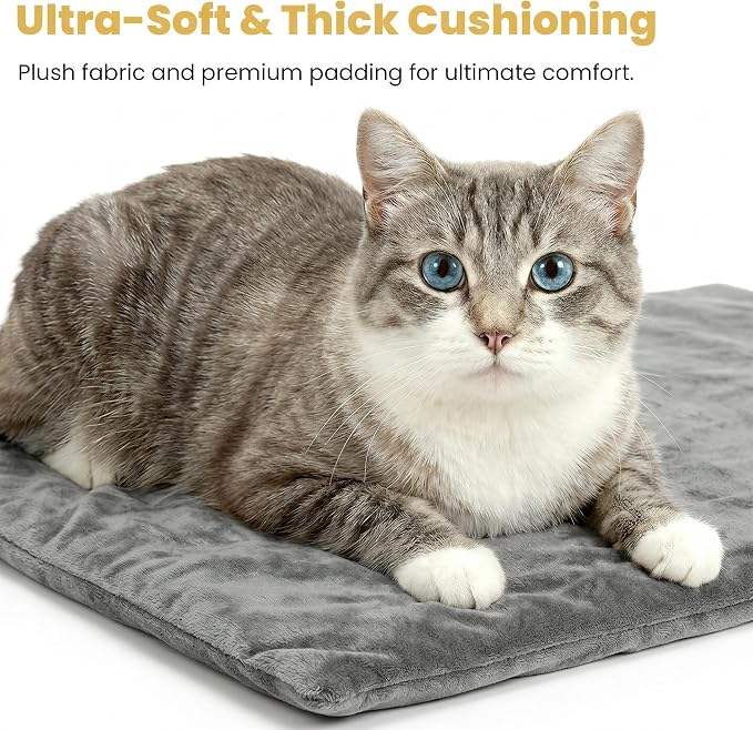 Cat Heating Pad, Heated Cat Bed with 5 Heat Levels, Timer & Auto Shut-Off, Waterproof Warmer with Thick Fleece Cover, Chew-Resistant Cord, for Indoor & Sheltered Outdoor Use (Gray, Small)