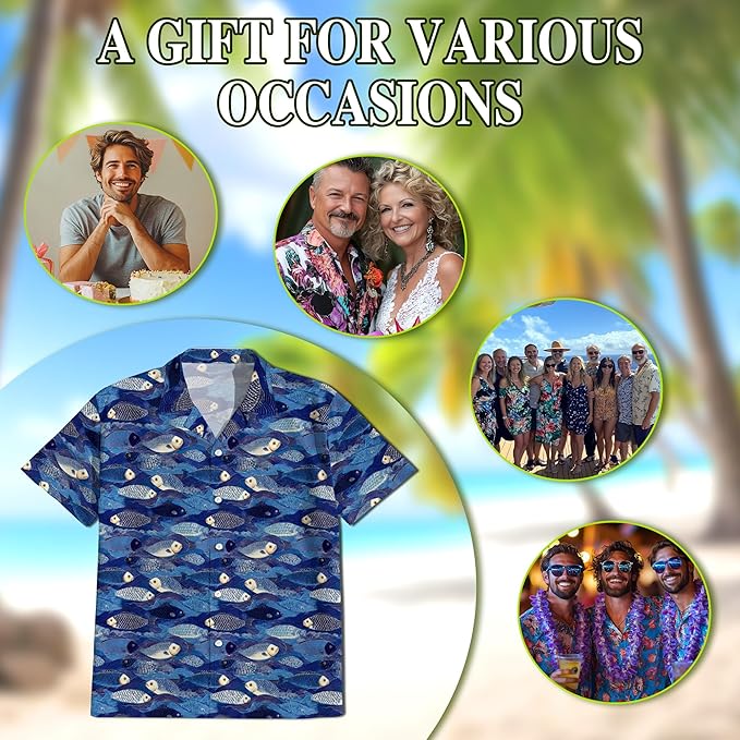 Fishing Crappie Hawaiian Shirt for Men, Button Down Summer Beach Short Sleeve, Fishing Lover Gifts, Sizes S-5XL