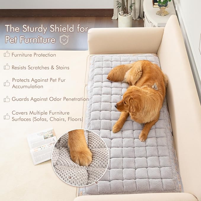Couch Cover for Sofa, Sectional Couch Cover for Dogs, Sofa Cover Washable, Cushion Cover Blanket Pad Bed Mat for Pets, Chenille Furniture Protector, Grey, 27.6x59in