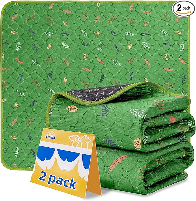 Sunheir Washable Pee Pads for Dogs 2-Pack Reusable Puppy Pads Pet Training Pads, Waterproof Dog Pee Pads for Crate, Whelping Pad, Non-Slip Protects Against Urine Leakage (Leaves - Green, 18x24)