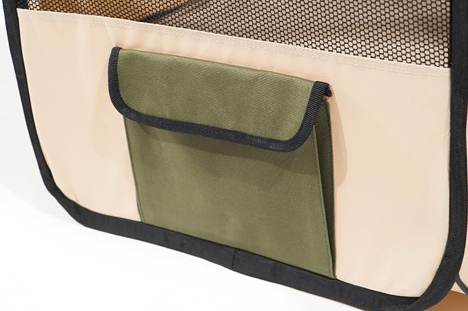 Pawer 36”×18.5” 8-Panel Foldable Pet Playpen, for Small Medium Cat/Dog/Puppy, Olive+Beige, 600D Oxford Cloth Portable Indoor & Outdoor Kennel with Carry Bag, Multiple Sizes & Colors Available