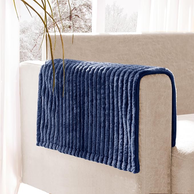 100% Waterproof Couch Arm Covers 2pcs, Fuzzy Chair Arm Covers Thick Soft Recliner Chair Armrest Protectors, Non-Slip Couch Armrest Cover Pet mats for Sofa (Navy Blue, 22" x 22" 2 Pack)