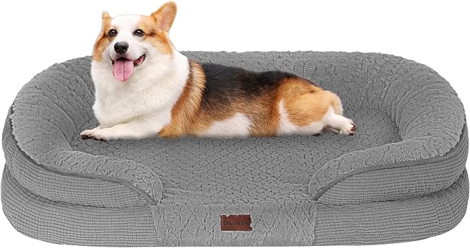 Dwanton Orthopedic Dog Bed for Medium Dogs with Gel Memory Foam, Waterproof Dog Sofa, Washable Pet Bed with Four Sided Bolster Cushion, Removable Cover & Non-Slip Bottom, 36", Plush-Medium Grey