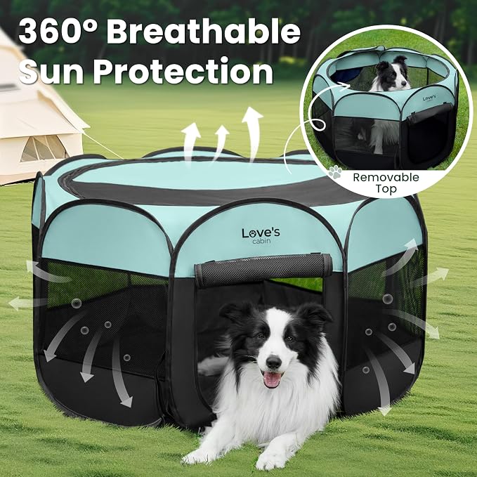 Love's cabin Pet Puppy Dog Playpen, Medium Dog Tent Crates Cage Indoor/Outdoor, Portable Playpen for Cat, Foldable Pop Up Dog Kennel Playpen with Carring Case, Removable Zipper Top, Green