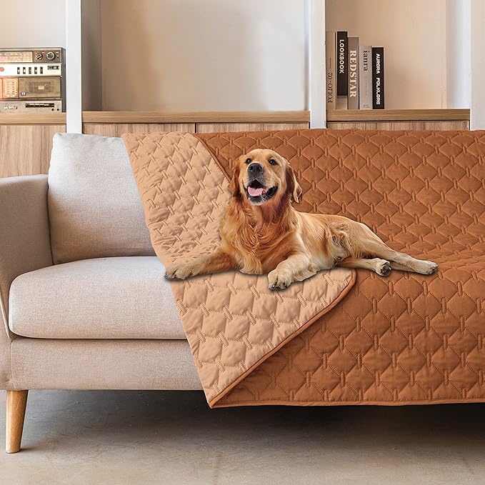 gogobunny Waterproof Dog Blankets for Large Dogs, Pet Bed Cover Breathable | Washable Pee Pads, Quilted Throw Blanket, Furniture Protector for Couch Sofa Bed Car, 82x82 Inch Dark/Light Pumpkin