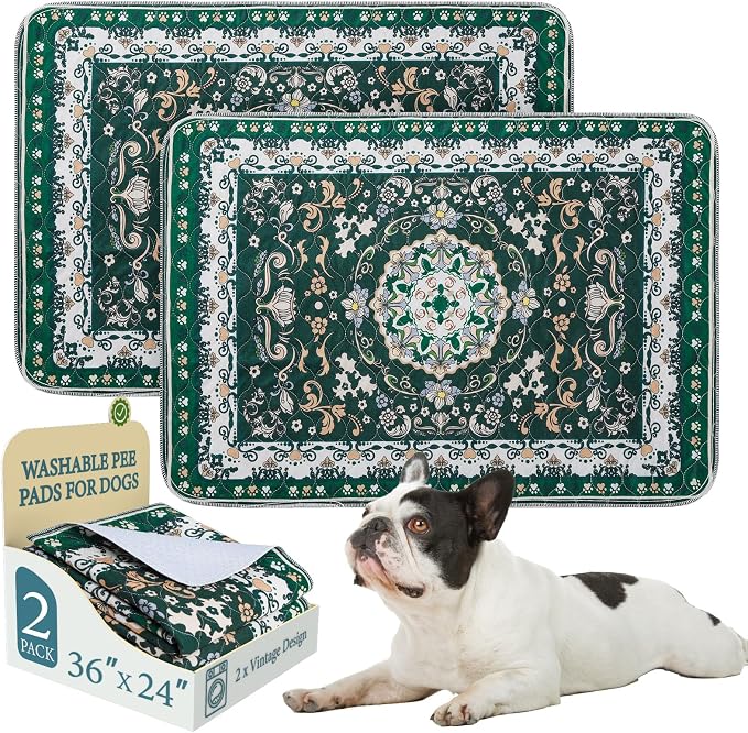 Homimp Washable Pee Pads for Dogs, 2 Pack Reusable Puppy Pads Waterproof, Absorbent and Leakproof Dog Pee Pads, Non Slip Puppy Training Pads, Pet Mat for Floor, Crate, Couch, Whelping,Green, 24"x36"