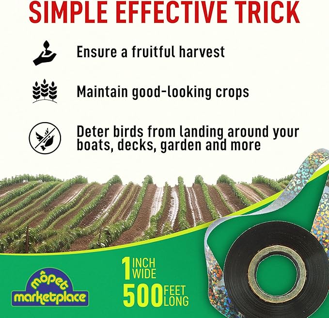 500 Ft Reflective Holographic Bird Tape – Visual and Sound Reflective Ribbon for Outdoor Use in Gardens, Orchards, Vineyards, Trees, and Boats