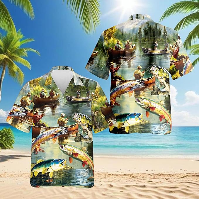 Fishing Crappie Hawaiian Shirt for Men, Button Down Summer Beach Short Sleeve, Fishing Lover Gifts, Sizes S-5XL