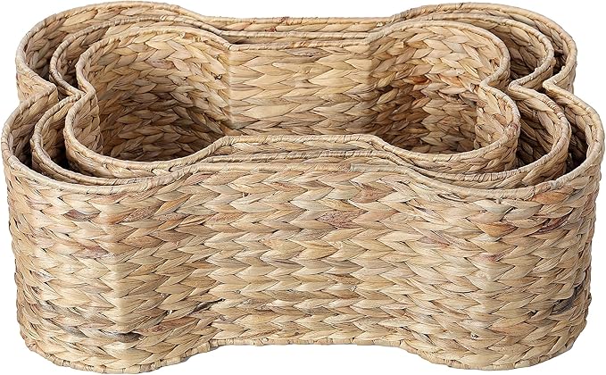 Loxley Toy Storage Bone Shaped Seagrass Pet Basket,Small 17.75-in Handwoven Storage Bin for Dog Toys & Accessories Durable Home Organizer Wipe Clean
