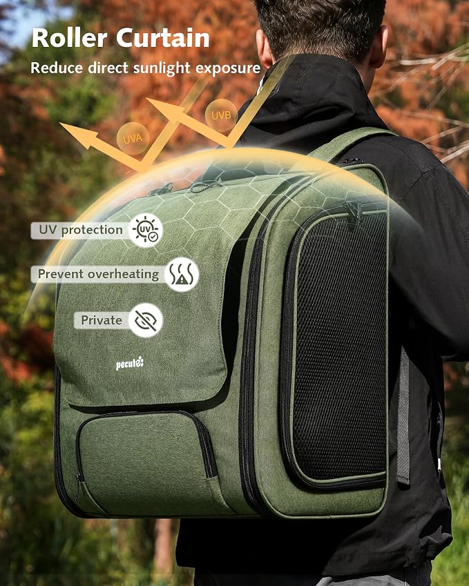Pecute Cat Backpack Carrier,Large Space Cat Bubble Backpack,Ergonomic,Green | XXL,Sunshade Curtain,Transparent Window,Safety Rope,Sturdy,Large Mesh on Both Side for Breathability,Suitable for Outdoor,Vet