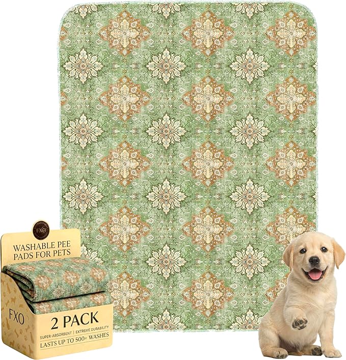 Washable Pee Pads for Dogs,Great Urine Absorbent Reusable Puppy Training Pads,Waterproof,Leak-Proof & Non-Slip Potty Pads for Whelping,Crate,Playpen,Bed.(Green Floral Flat,31"x36")