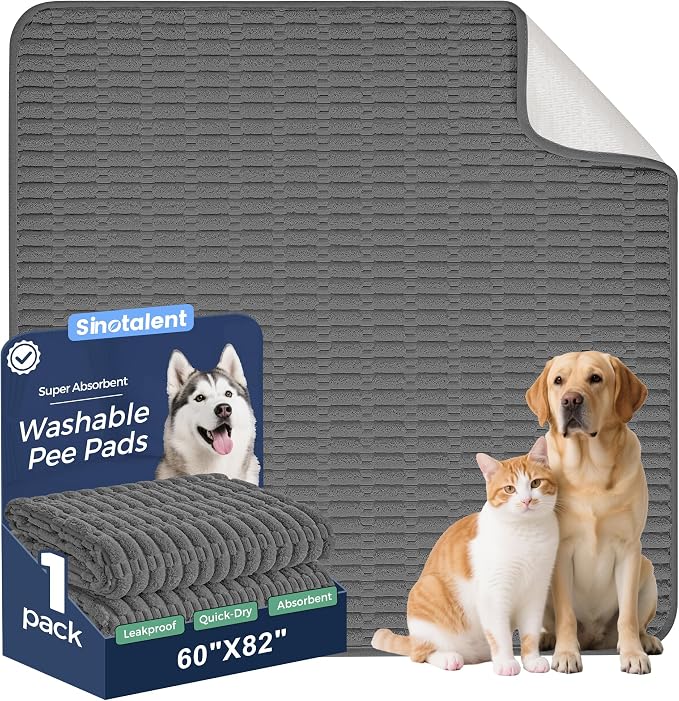 Washable Pee Pads for Dogs Puppy Pad, Dark Grey 60”x82” 1 Pack | High Absorbent Dog Pee Pad Leak Proof Cat Rugs, Reusable Non Slip Pet Mat, Wee Wee Pads for Training, Crate and Floor