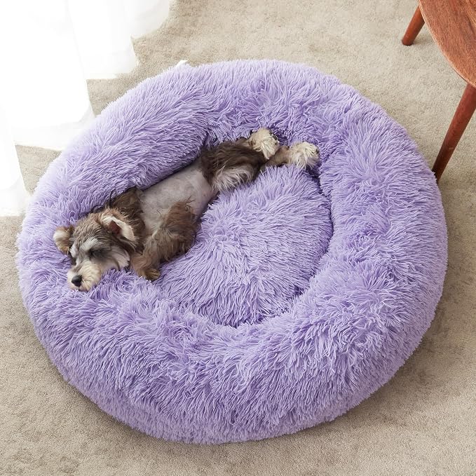 Calming Dog Bed & Cat Bed, Anti-Anxiety Donut Dog Cuddler Bed, Warming Cozy Soft Dog Round Bed, Fluffy Faux Fur Plush Dog Cat Cushion Bed for Small Medium Dogs and Cats | Fluffy Faux Fur Round Cuddler,Anti-Anxiety,Anti-Slip Bottom,Pet Beds for Puppy&Sm...