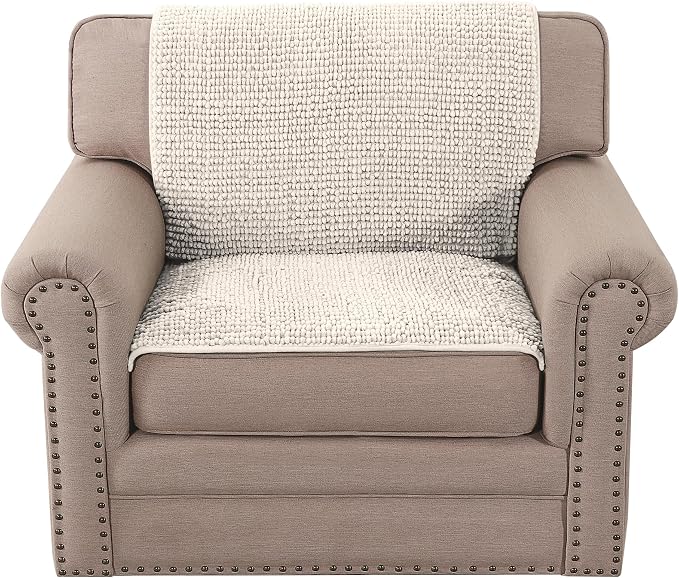 H.VERSAILTEX Plush Chenille Couch Armrest Cover 2 Packs Thick and Soft Sofa Covers Furniture Protector Cover for Pets (27.5" x 27.5", Ivory)
