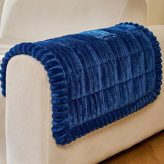 FUANGUI Waterproof Armrest Couch Cover for Dogs,27.6" x 27.13", Navy Blue | Non-Slip Backrest Cover Recliner Chair Protector, Fuzz Soft Armchair Armrest Cover Washable Couch Covers Sofa Pet Friendly
